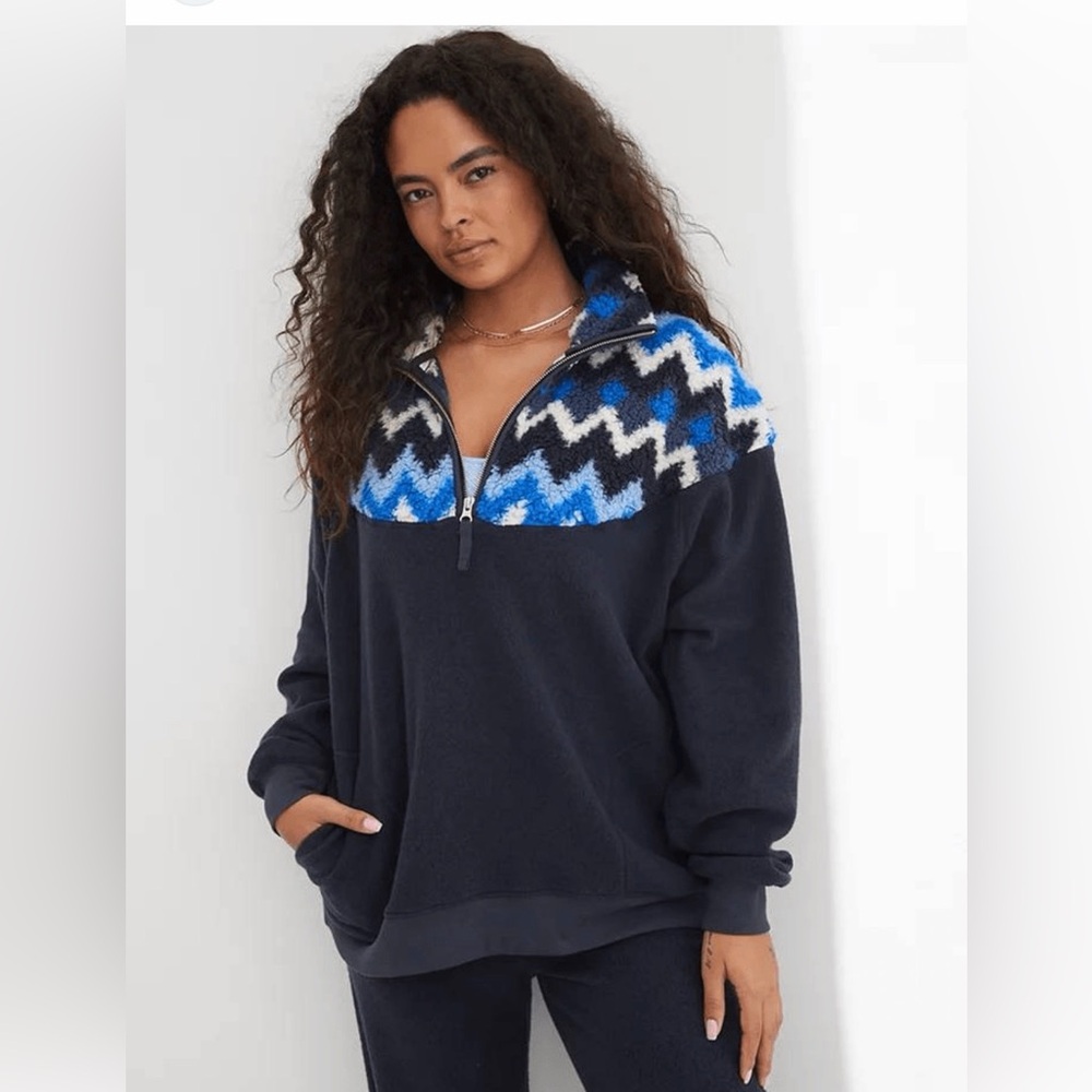 NWT Aerie Hometown Holiday Quarter Zip Oversized Sweatshirt XS